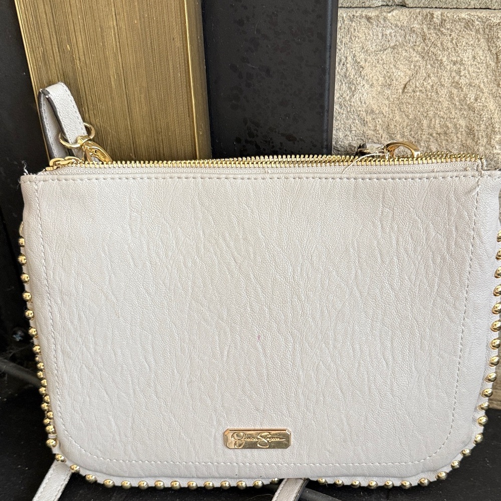 Jessica Simpson Cream Crossbody Bag with Gold Accents